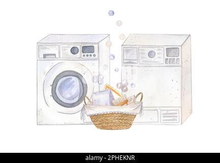 Watercolor illustration of a dryer for wet laundry, isolate on a white  background. washing, cleanliness, order, cleaning. Suitable for packaging,  post Stock Photo - Alamy