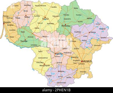 Lithuania - Highly detailed editable political map with labeling. Stock Vector