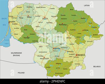 Highly detailed editable political map with separated layers. Lithuania. Stock Vector