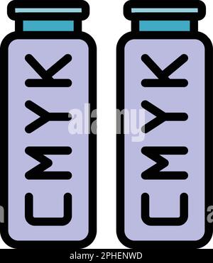 Cmyk bottles icon. Outline Cmyk bottles vector icon for web design isolated on white background color flat Stock Vector