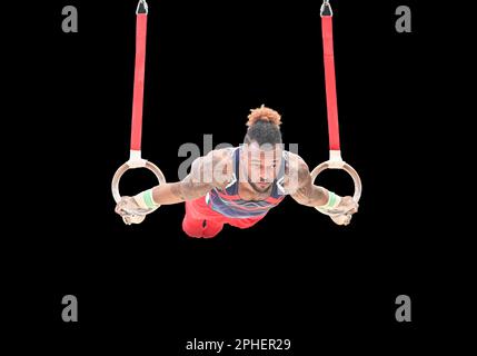 Liverpool, UK. 25th Mar, 2023. Liverpool, Mersyside UK on 25 March 2023. TULLOCH Courtney on the Rings during the Gymnastics British Championships 2023 at the Exhibition Centre, Liverpool, Mersyside UK on 25 March 2023. Credit: Francis Knight/Alamy Live News Stock Photo