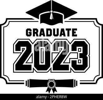 2023 class congrats graduates. The concept of decorate congratulation for school graduates. Design for t-shirt, flyer, invitation, greeting card. Illu Stock Vector