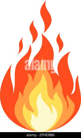 Bonfire red flame in comic cartoon style. Vector on transparent background. Stock Vector