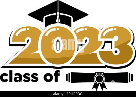 2023 class congrats graduates. The concept of decorate congratulation for school graduates. Design for t-shirt, flyer, invitation, greeting card. Illu Stock Vector