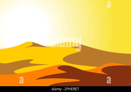 Sandy desert under hot sun in yellow sky. Vector background Stock Vector