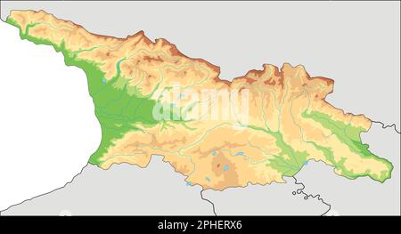 Highly detailed Georgia physical map. Stock Vector