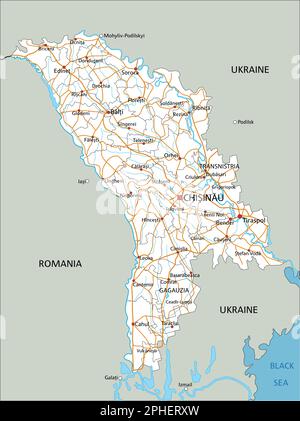 High detailed Moldova road map with labeling. Stock Vector