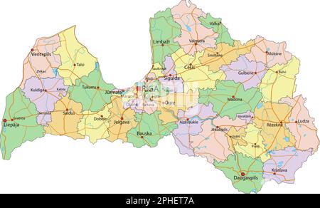 Latvia - Highly detailed editable political map with labeling. Stock Vector