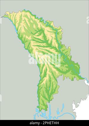 Highly detailed Moldova physical map. Stock Vector