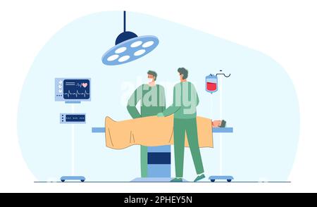 Cartoon surgeons operating on patient in clinic Stock Vector