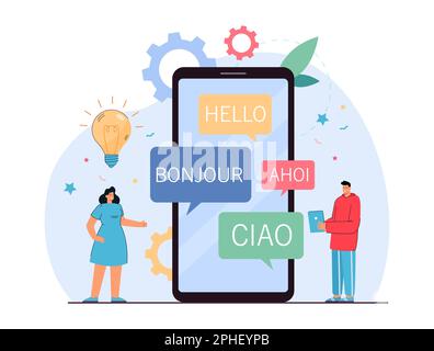 Online translator app on phone screen flat vector illustration Stock Vector