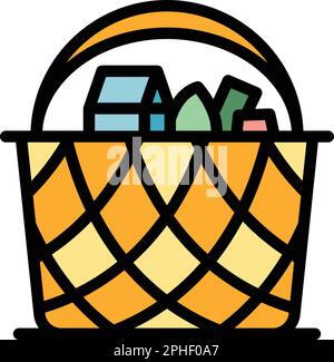 Outdoor picnic basket icon. Outline Outdoor picnic basket vector icon for web design isolated on white background color flat Stock Vector