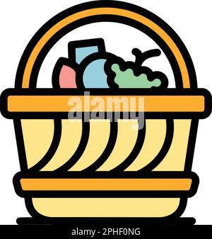 Bbq picnic basket icon. Outline Bbq picnic basket vector icon for web design isolated on white background color flat Stock Vector