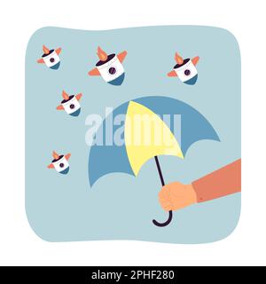 Hand holding umbrella in yellow blue color of Ukrainian flag Stock Vector