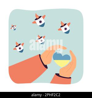 Hands protecting heart of Ukraine from Russian attack Stock Vector