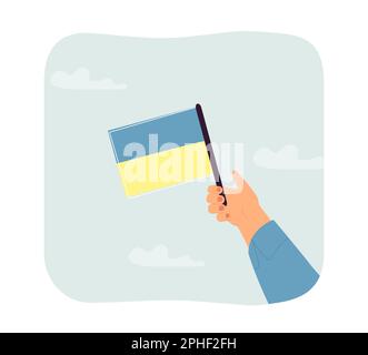 Hand of activist raising Ukrainian flag Stock Vector