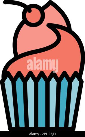 Cherry muffin icon. Outline Cherry muffin vector icon for web design isolated on white background color flat Stock Vector