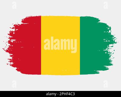 Artistic grunge brush flag of Guinea isolated on white background. Elegant texture of national country flag Stock Vector