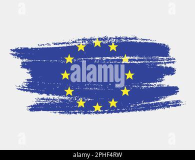 Artistic grunge brush flag of European Union isolated on white ...