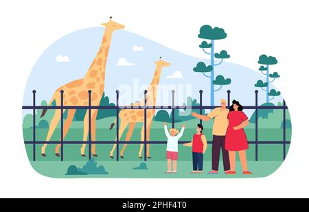 Happy family at zoo flat vector illustration Stock Vector
