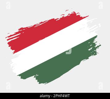 Artistic grunge brush flag of Hungary isolated on white background. Elegant texture of national country flag Stock Vector