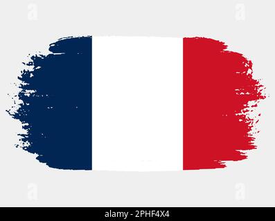 Artistic grunge brush flag of France isolated on white background. Elegant texture of national country flag Stock Vector