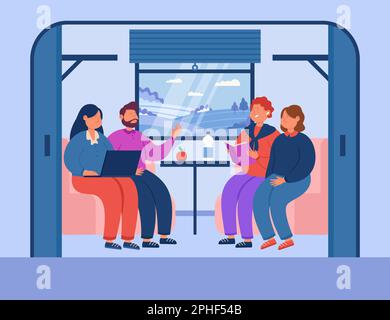Couples travelling by train flat vector illustration Stock Vector