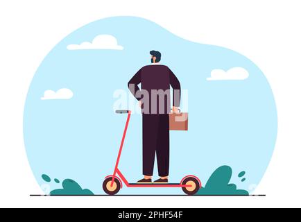Back view of businessman riding electric scooter Stock Vector