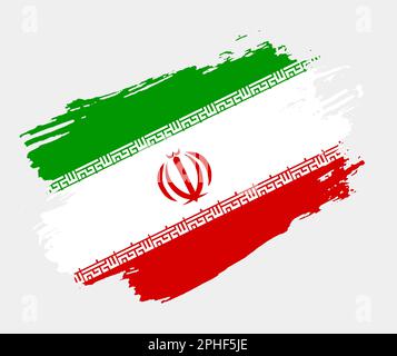 Artistic grunge brush flag of Iran isolated on white background. Elegant texture of national country flag Stock Vector