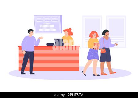Cinema cashier selling tickets flat vector illustration Stock Vector