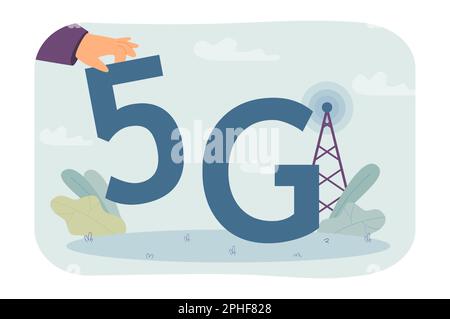 Hand holding huge 5G symbol Stock Vector