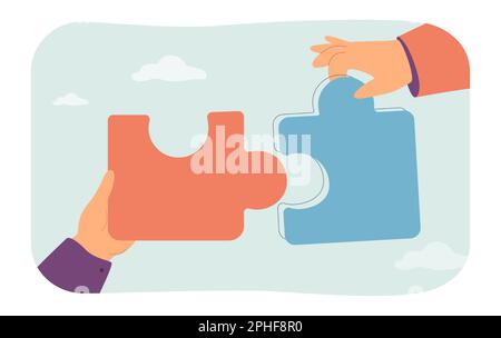 Hands holding puzzles flat vector illustration Stock Vector