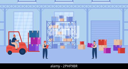 Workers in uniform warehouse flat vector illustration Stock Vector