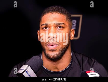 LONDON, UNITED KINGDOM. 27th Mar, 2023. Anthony Joshua poses for a photo during Joshua vs. Franklin Launch Party at art'otel, Battersea Power Station, London, UK on Monday, March 27, 2023 in LONDON, ENGLAND. Credit: Taka G Wu/Alamy Live News Stock Photo