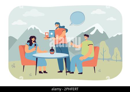 Couple visiting outdoor cafe flat vector illustration Stock Vector