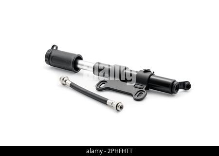 Compact bike pump. Close-up. Isolated on white background. Stock Photo