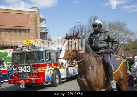 NYPD officers on horseback lead off the parade. Stock Photo