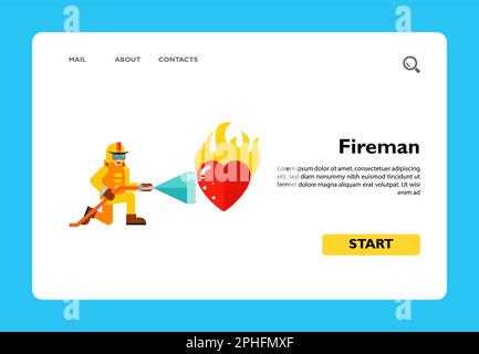 Fireman Extinguishing Burning Heart Icon Stock Vector