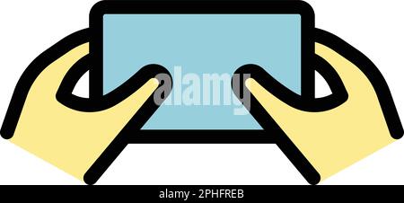 Playing mobile phone icon outline vector. Hand cell. Smartphone screen color flat Stock Vector