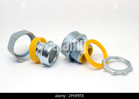 The steel cable gland was removed to reveal the internal components. Stock Photo