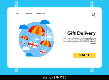 Gift Delivery by Parachutes Icon Stock Vector