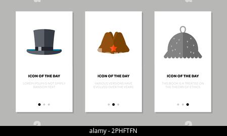 Top, military, and tin foil hats flat icon set Stock Vector