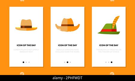 Cowboy and ranger hat flat icon set Stock Vector