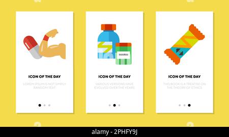 Fitness supplements flat icon set Stock Vector