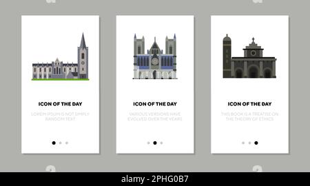 Gothic church sights thin flat icon set Stock Vector