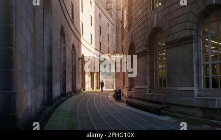 The library walk near the town hall in central manchester, on a sunny day in the city Stock Photo