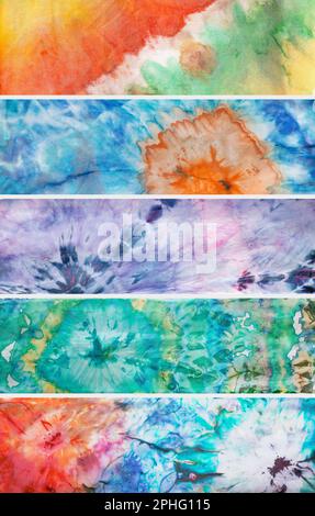 Hand painted silk fabric. Colorful artistic design painted textile. Female fashion and style. Colorful background Stock Photo
