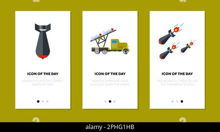 Long-range missile flat icon set Stock Vector