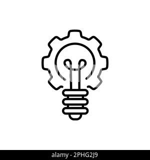Idea generation linear icon. Thin line illustration. Innovations. Light bulb with cogwheels inside and circle arrow. Stock Vector