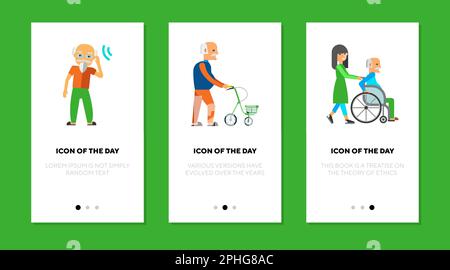 Old person thin flat icon set Stock Vector